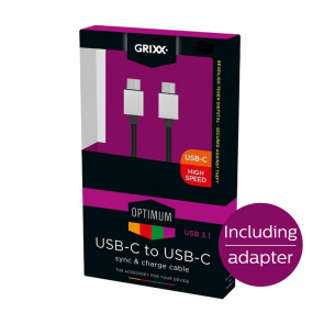 Grixx Optimum USB-C - USB-C kabel, 3 m, adapter, zwart